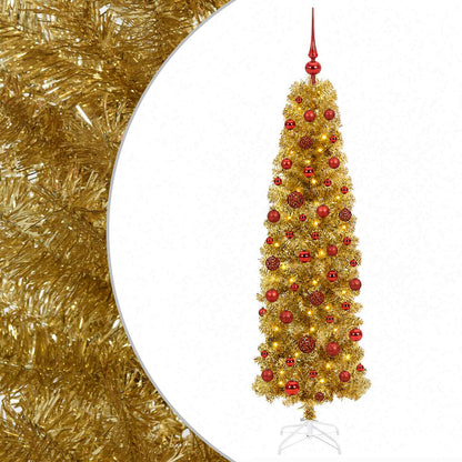 vidaXL Artificial Slim Christmas Tree with Bauble 180 cm 300 LEDs