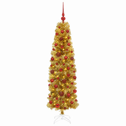 vidaXL Artificial Slim Christmas Tree with Bauble 180 cm 300 LEDs