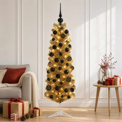 vidaXL Artificial Slim Christmas Tree with Bauble 150 cm 150 LEDs