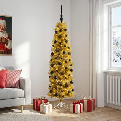 vidaXL Artificial Slim Christmas Tree with Bauble 180 cm 300 LEDs