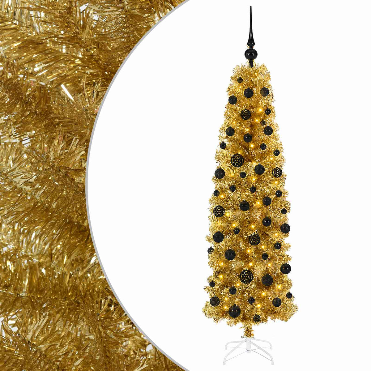 vidaXL Artificial Slim Christmas Tree with Bauble 180 cm 300 LEDs