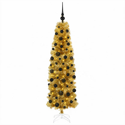 vidaXL Artificial Slim Christmas Tree with Bauble 180 cm 300 LEDs