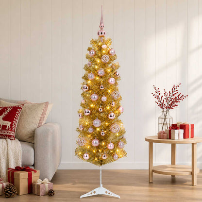 vidaXL Artificial Slim Christmas Tree with Bauble 150 cm 150 LEDs