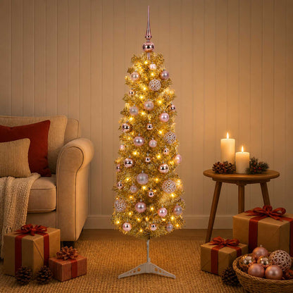 vidaXL Artificial Slim Christmas Tree with Bauble 150 cm 150 LEDs