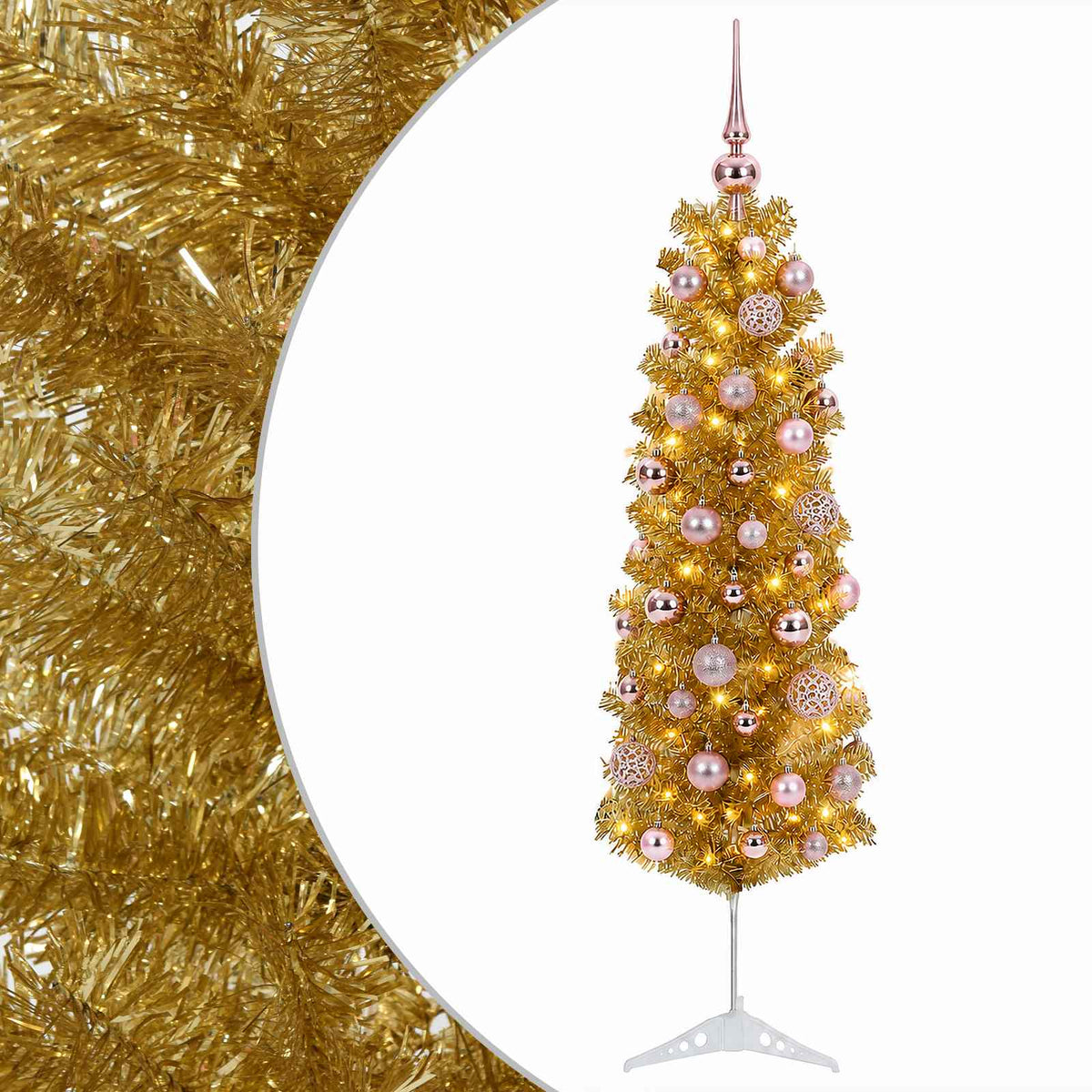 vidaXL Artificial Slim Christmas Tree with Bauble 150 cm 150 LEDs