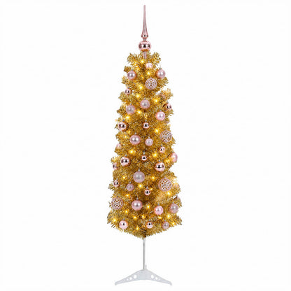 vidaXL Artificial Slim Christmas Tree with Bauble 150 cm 150 LEDs