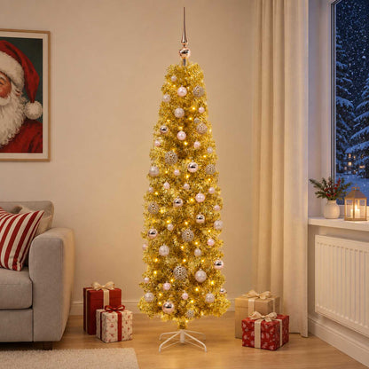 vidaXL Artificial Slim Christmas Tree with Bauble 180 cm 300 LEDs
