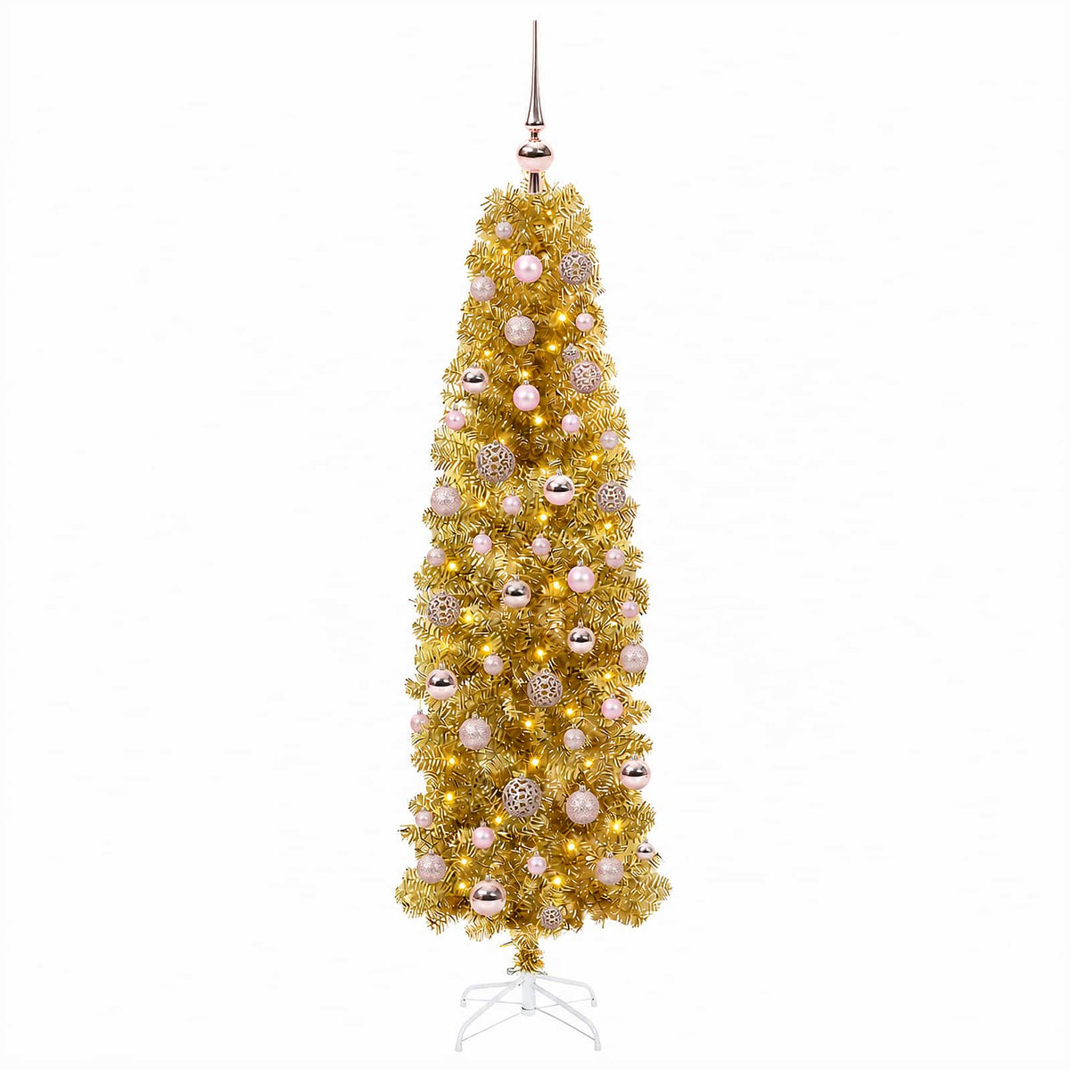 vidaXL Artificial Slim Christmas Tree with Bauble 180 cm 300 LEDs