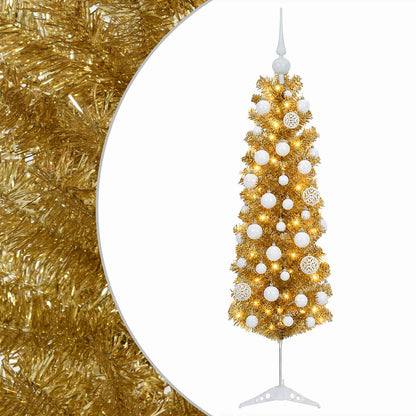 vidaXL Artificial Slim Christmas Tree with Bauble 150 cm 150 LEDs
