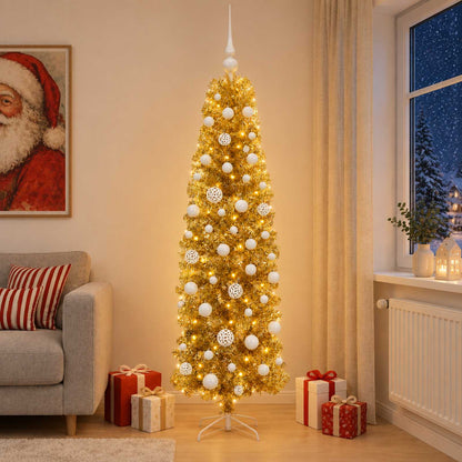 vidaXL Artificial Slim Christmas Tree with Bauble 180 cm 300 LEDs