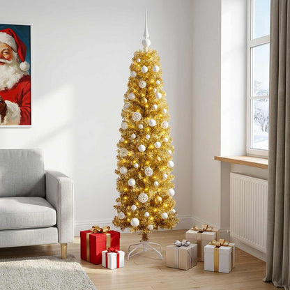 vidaXL Artificial Slim Christmas Tree with Bauble 180 cm 300 LEDs