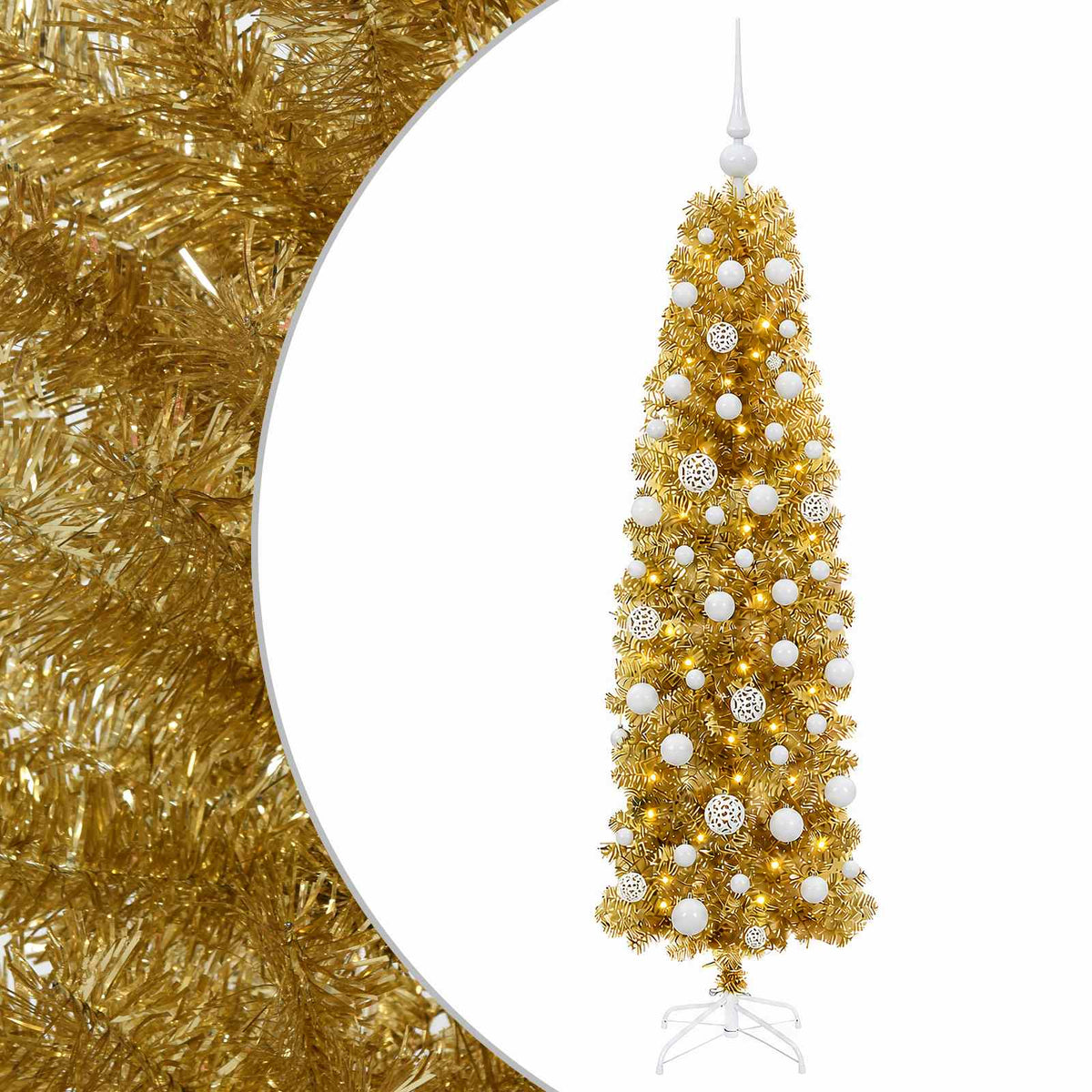 vidaXL Artificial Slim Christmas Tree with Bauble 180 cm 300 LEDs