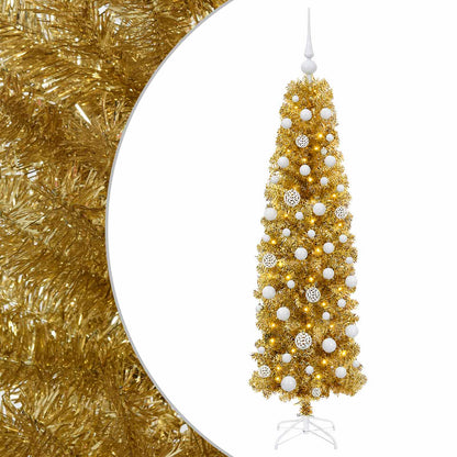 vidaXL Artificial Slim Christmas Tree with Bauble 180 cm 300 LEDs