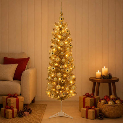 vidaXL Artificial Slim Christmas Tree with Bauble 150 cm 150 LEDs