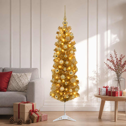 vidaXL Artificial Slim Christmas Tree with Bauble 150 cm 150 LEDs