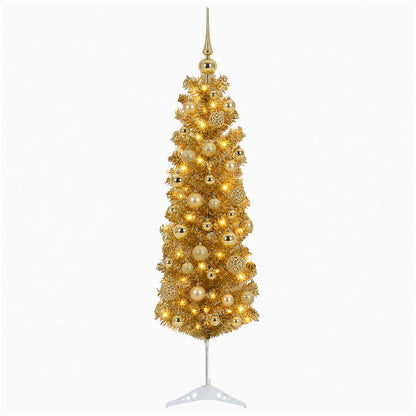 vidaXL Artificial Slim Christmas Tree with Bauble 150 cm 150 LEDs