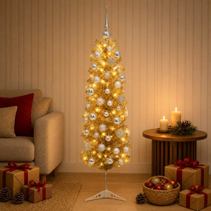 vidaXL Artificial Slim Christmas Tree with Bauble 150 cm 150 LEDs