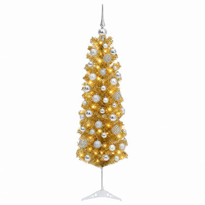 vidaXL Artificial Slim Christmas Tree with Bauble 150 cm 150 LEDs