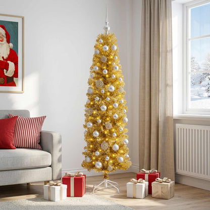 vidaXL Artificial Slim Christmas Tree with Bauble 180 cm 300 LEDs