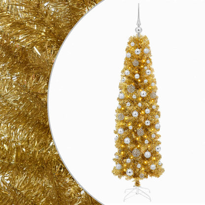 vidaXL Artificial Slim Christmas Tree with Bauble 180 cm 300 LEDs