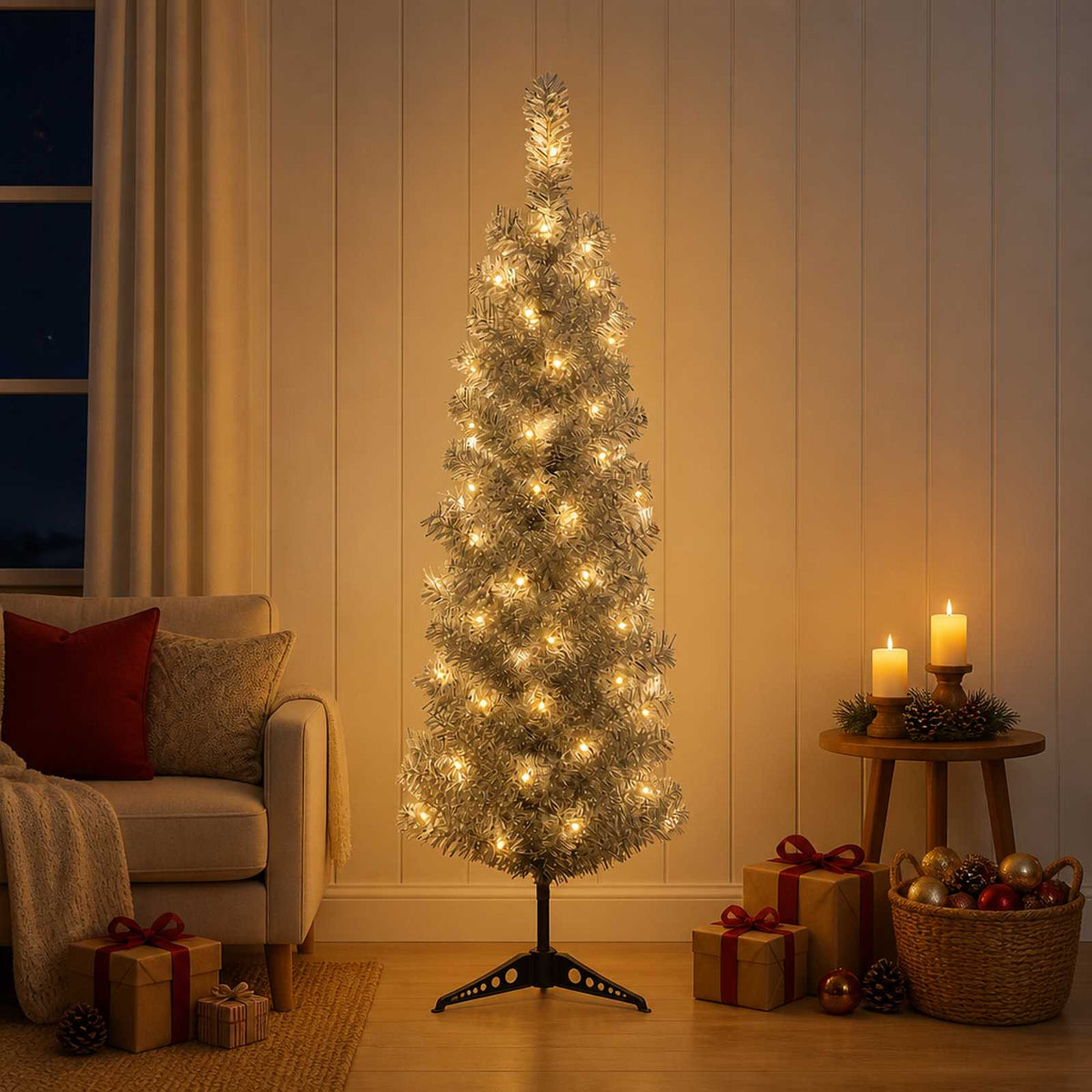 vidaXL Artificial Slim Christmas Tree 150 cm 150 LEDs Warm White