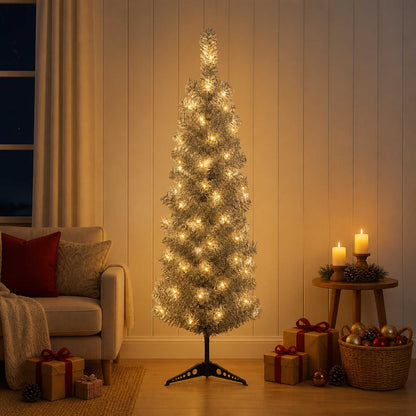 vidaXL Artificial Slim Christmas Tree 150 cm 150 LEDs Warm White