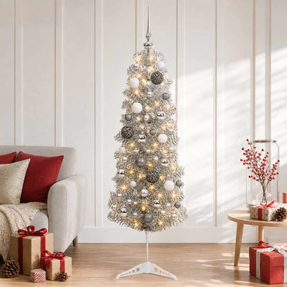 vidaXL Artificial Slim Christmas Tree with Bauble 150 cm 150 LEDs