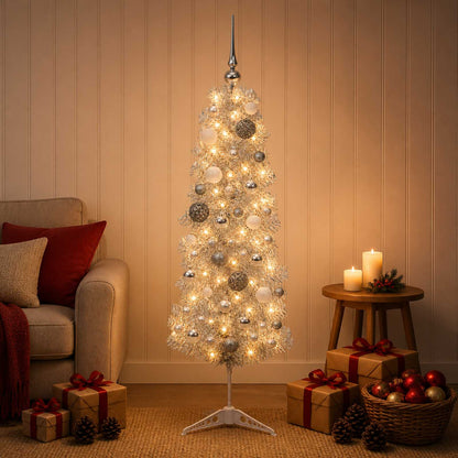 vidaXL Artificial Slim Christmas Tree with Bauble 150 cm 150 LEDs