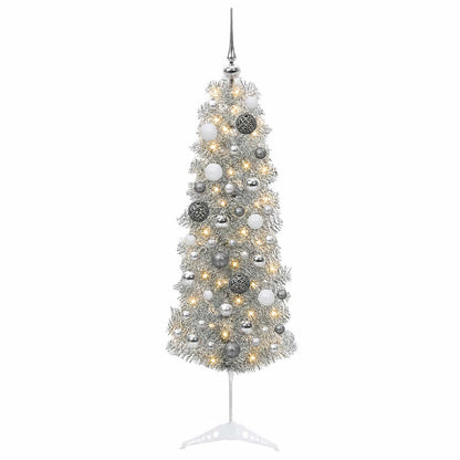 vidaXL Artificial Slim Christmas Tree with Bauble 150 cm 150 LEDs