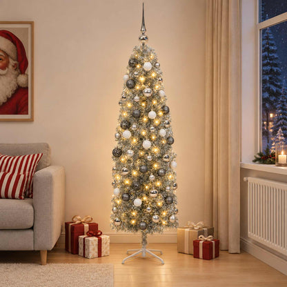 vidaXL Artificial Slim Christmas Tree with Bauble 240 cm 300 LEDs