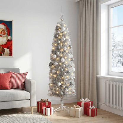 vidaXL Artificial Slim Christmas Tree with Bauble 240 cm 300 LEDs