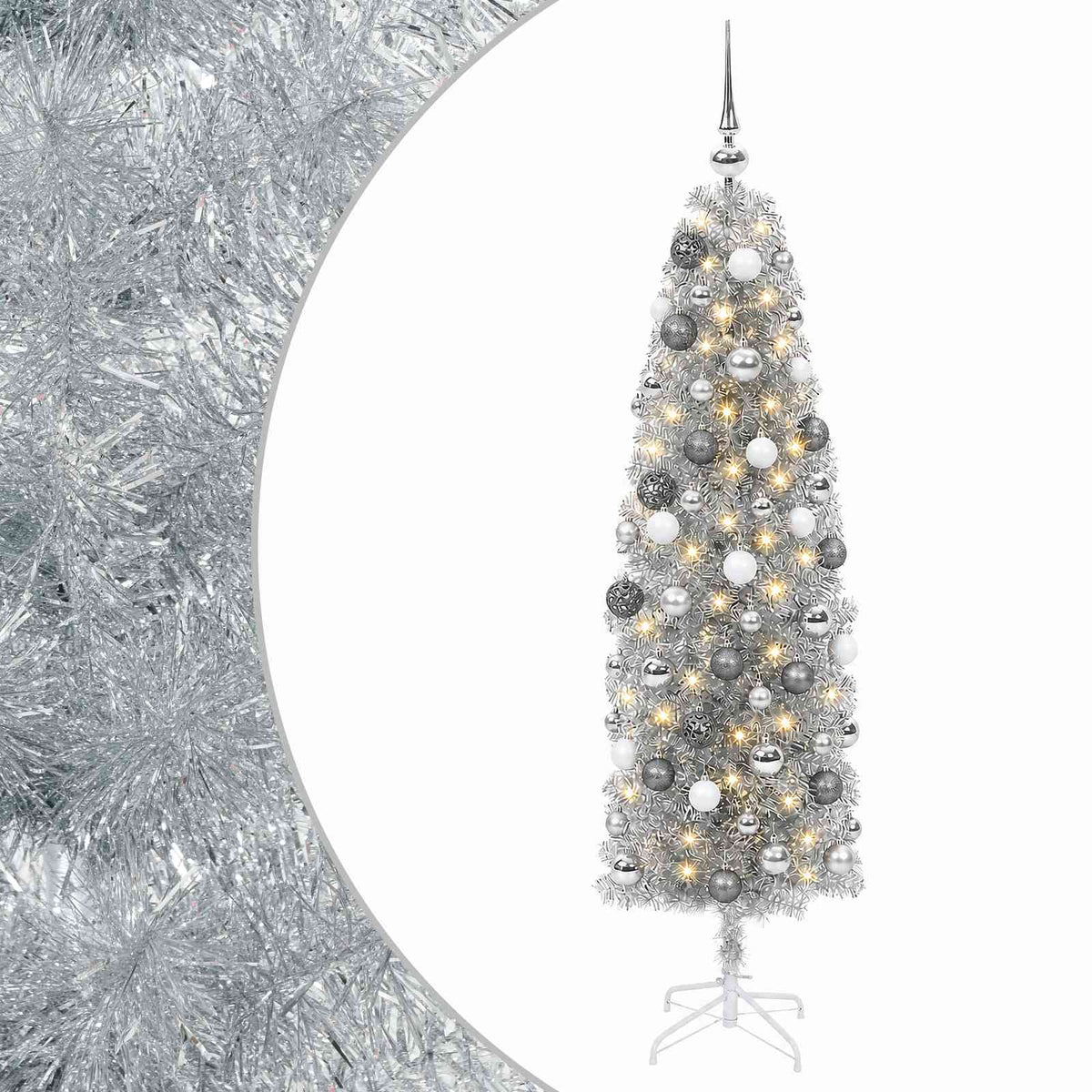 vidaXL Artificial Slim Christmas Tree with Bauble 240 cm 300 LEDs