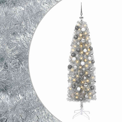 vidaXL Artificial Slim Christmas Tree with Bauble 240 cm 300 LEDs