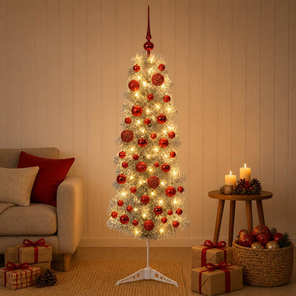 vidaXL Artificial Slim Christmas Tree with Bauble 150 cm 150 LEDs
