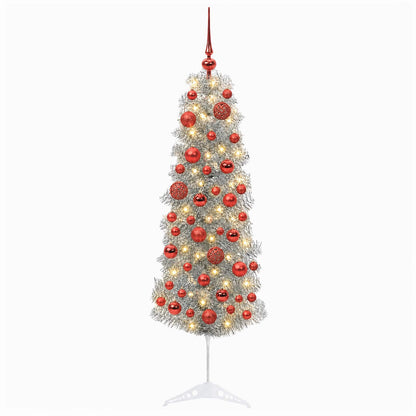 vidaXL Artificial Slim Christmas Tree with Bauble 150 cm 150 LEDs