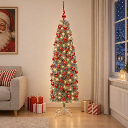 vidaXL Artificial Slim Christmas Tree with Bauble 240 cm 300 LEDs