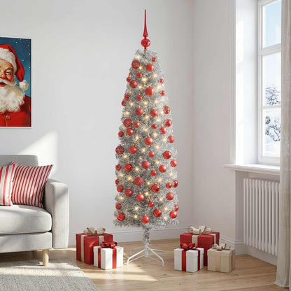 vidaXL Artificial Slim Christmas Tree with Bauble 240 cm 300 LEDs