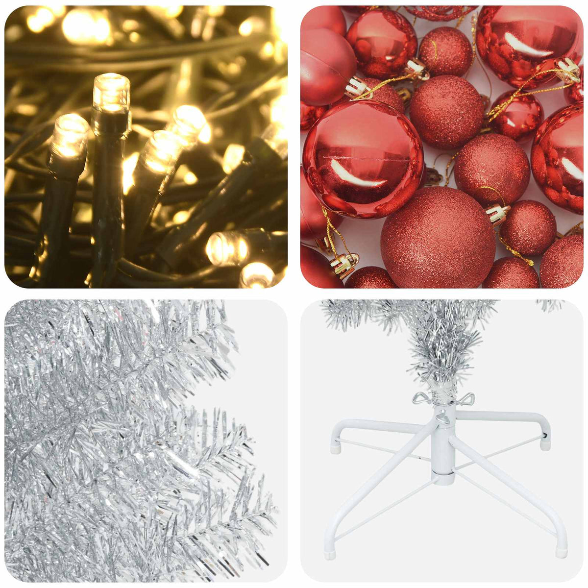 vidaXL Artificial Slim Christmas Tree with Bauble 240 cm 300 LEDs