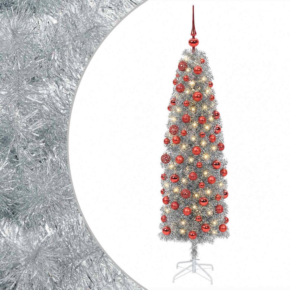 vidaXL Artificial Slim Christmas Tree with Bauble 240 cm 300 LEDs