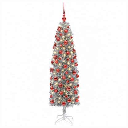 vidaXL Artificial Slim Christmas Tree with Bauble 240 cm 300 LEDs