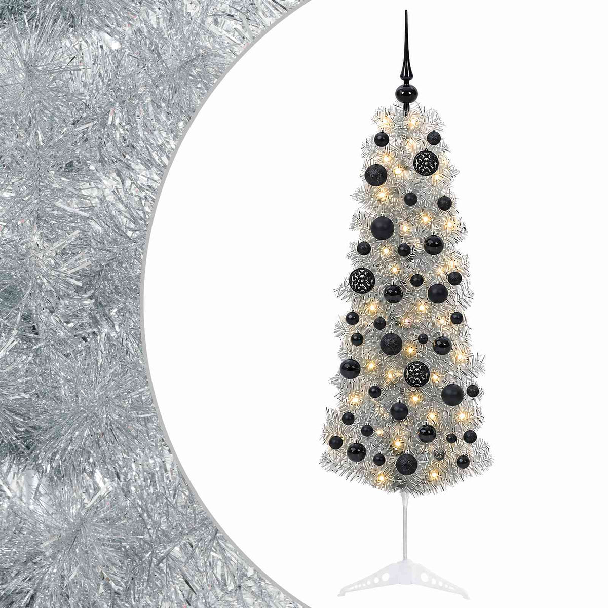 vidaXL Artificial Slim Christmas Tree with Bauble 150 cm 150 LEDs