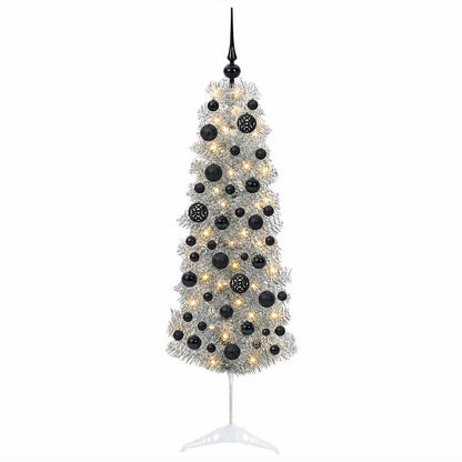 vidaXL Artificial Slim Christmas Tree with Bauble 150 cm 150 LEDs