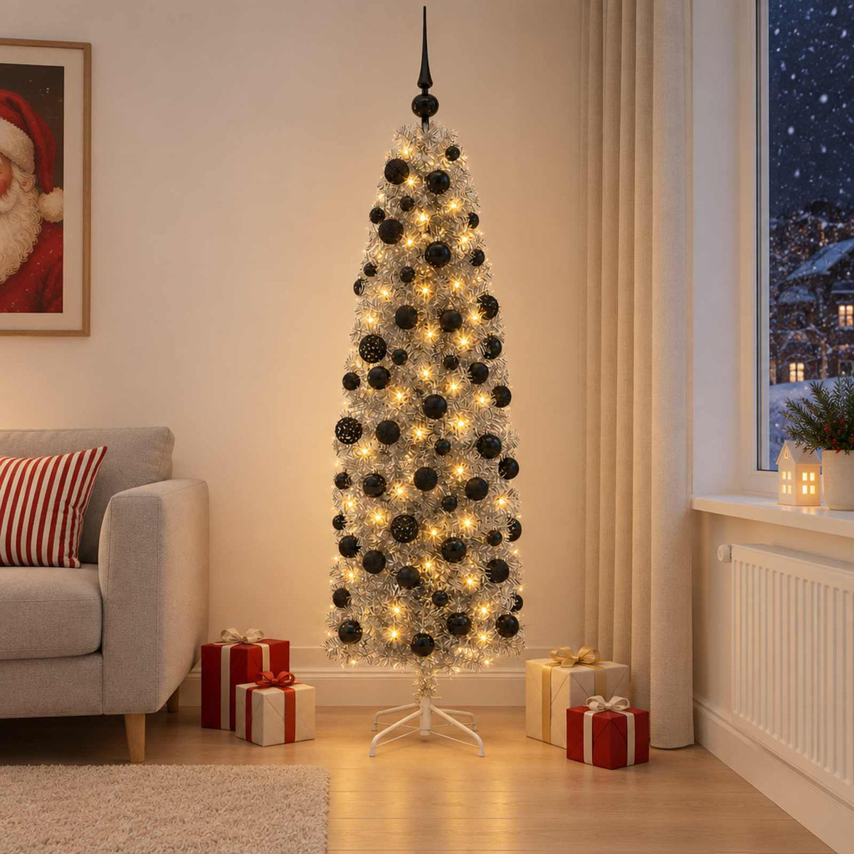 vidaXL Artificial Slim Christmas Tree with Bauble 240 cm 300 LEDs