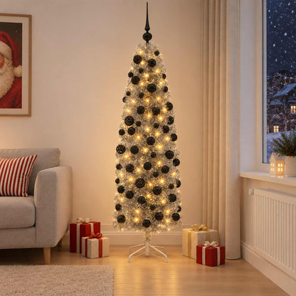 vidaXL Artificial Slim Christmas Tree with Bauble 240 cm 300 LEDs