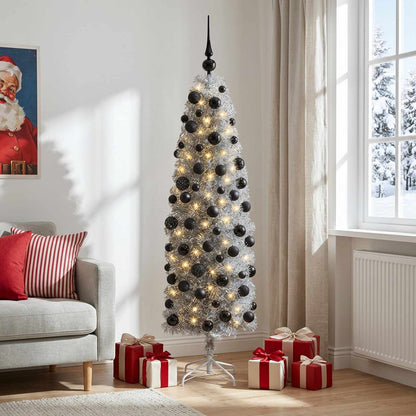 vidaXL Artificial Slim Christmas Tree with Bauble 240 cm 300 LEDs