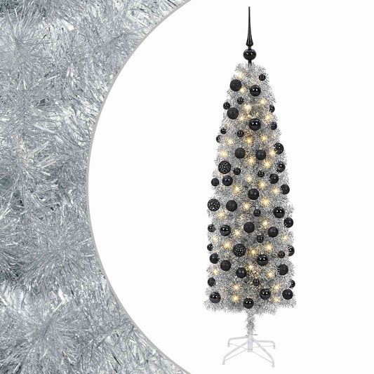 vidaXL Artificial Slim Christmas Tree with Bauble 180 cm 300 LEDs