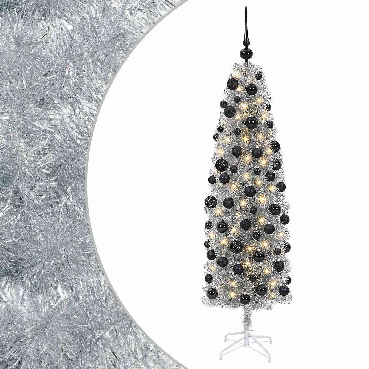 vidaXL Artificial Slim Christmas Tree with Bauble 240 cm 300 LEDs