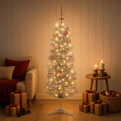 vidaXL Artificial Slim Christmas Tree with Bauble 150 cm 150 LEDs