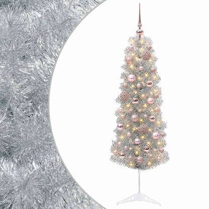 vidaXL Artificial Slim Christmas Tree with Bauble 150 cm 150 LEDs