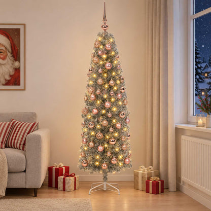 vidaXL Artificial Slim Christmas Tree with Bauble 240 cm 300 LEDs